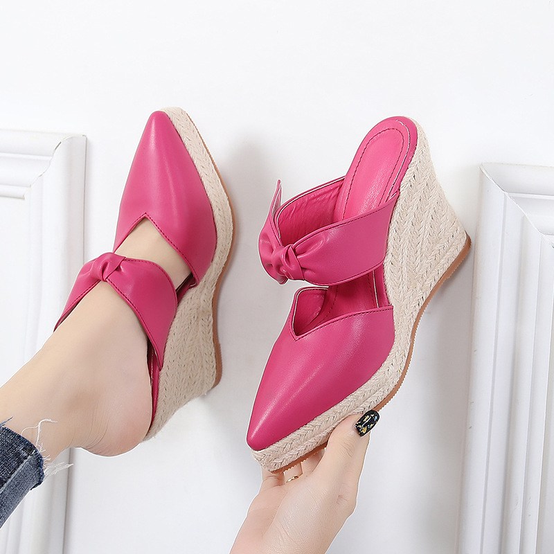 Pointed-toe espadrille wedge mule with bow (image for) Pointed-toe espadrille wedge mule with bow