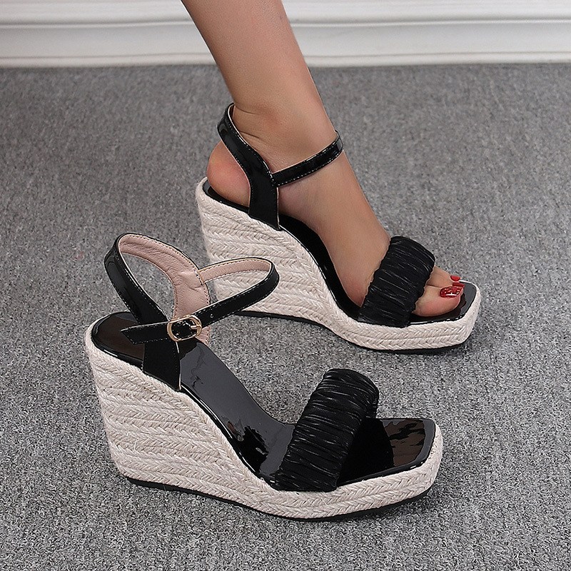 (image for) Ruched-strap espadrille wedge sandal with ankle buckle