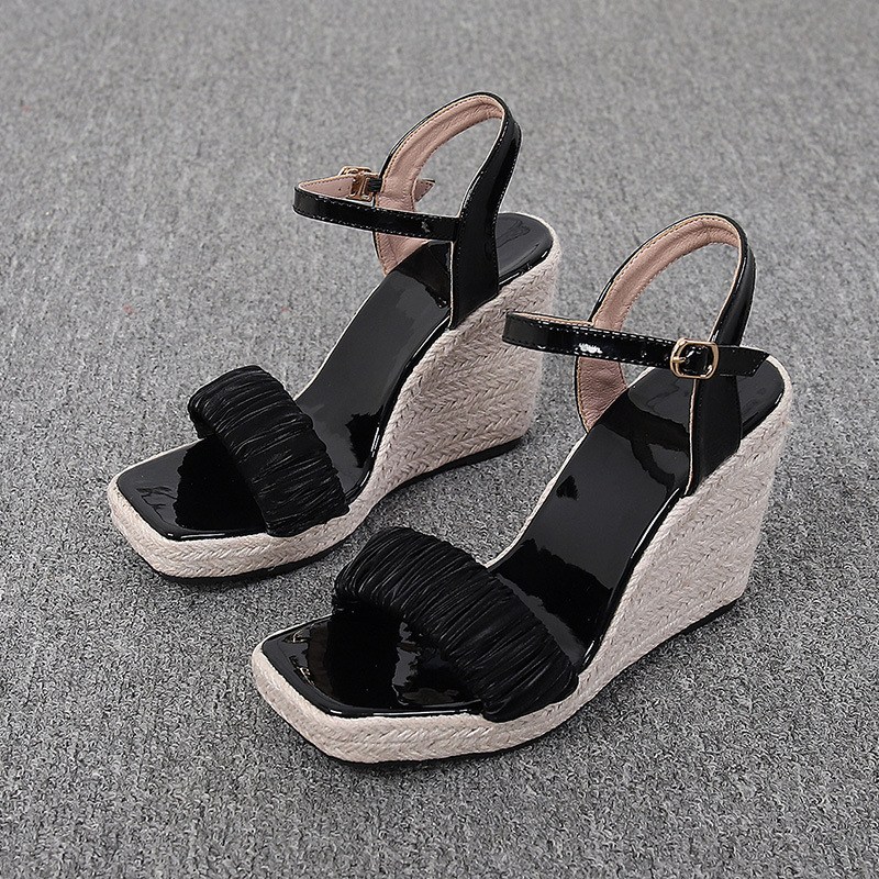 (image for) Ruched-strap espadrille wedge sandal with ankle buckle