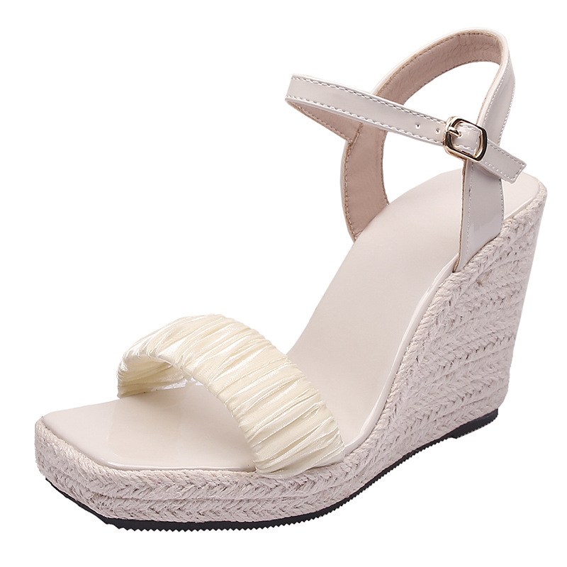 (image for) Ruched-strap espadrille wedge sandal with ankle buckle