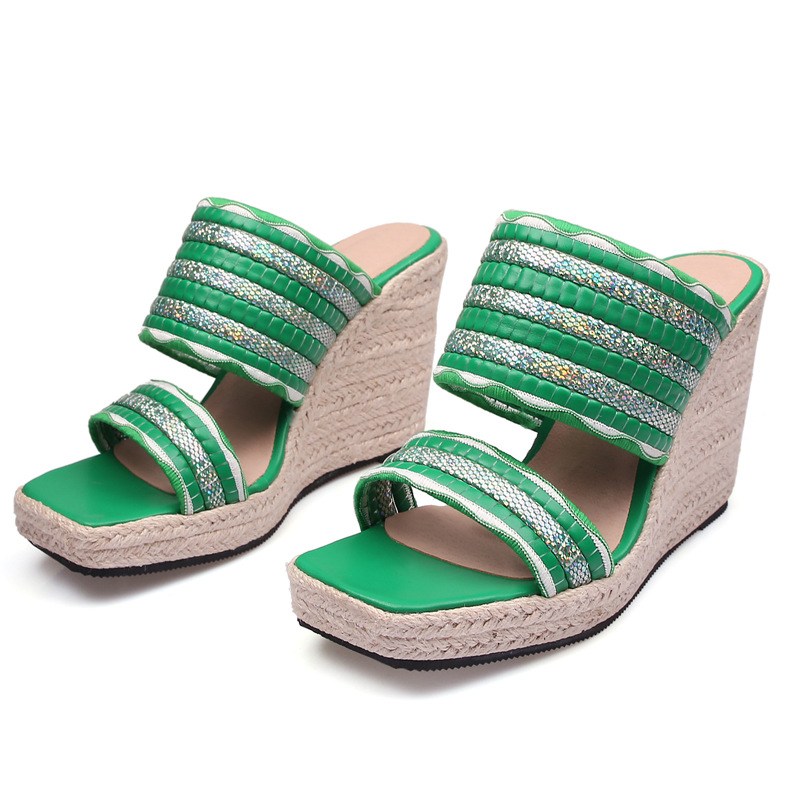 (image for) Wedge mule sandal with high platform and textured straps