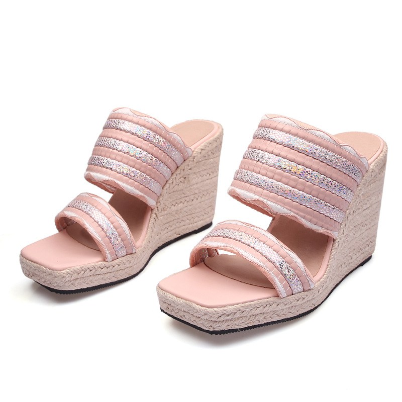 (image for) Wedge mule sandal with high platform and textured straps