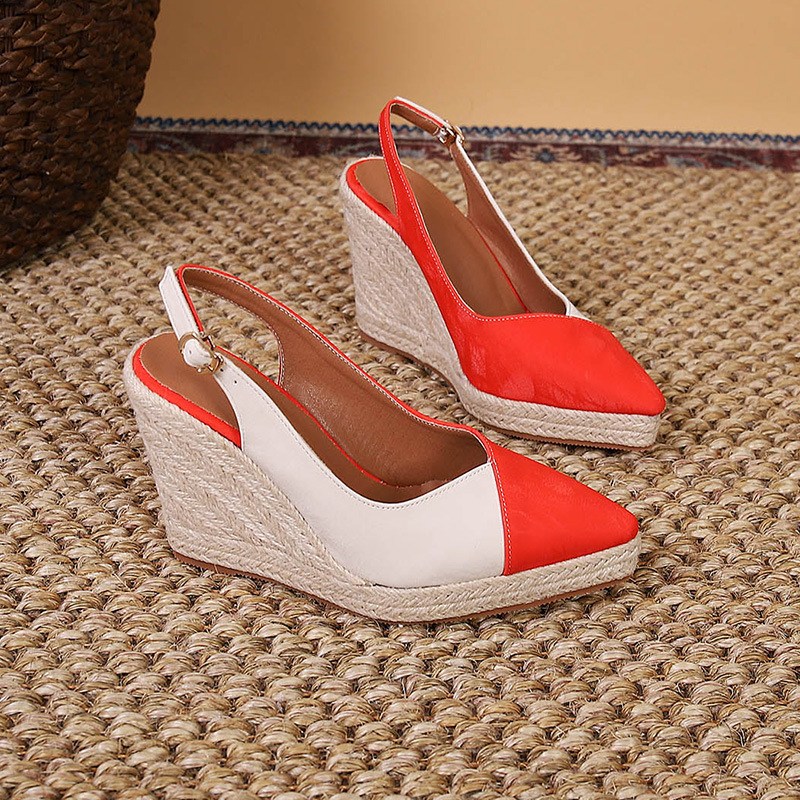 (image for) Pointed-toe two‑tone slingback espadrille wedge