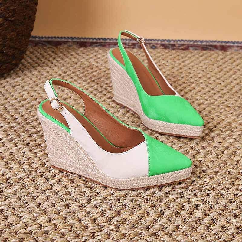 (image for) Pointed-toe two‑tone slingback espadrille wedge