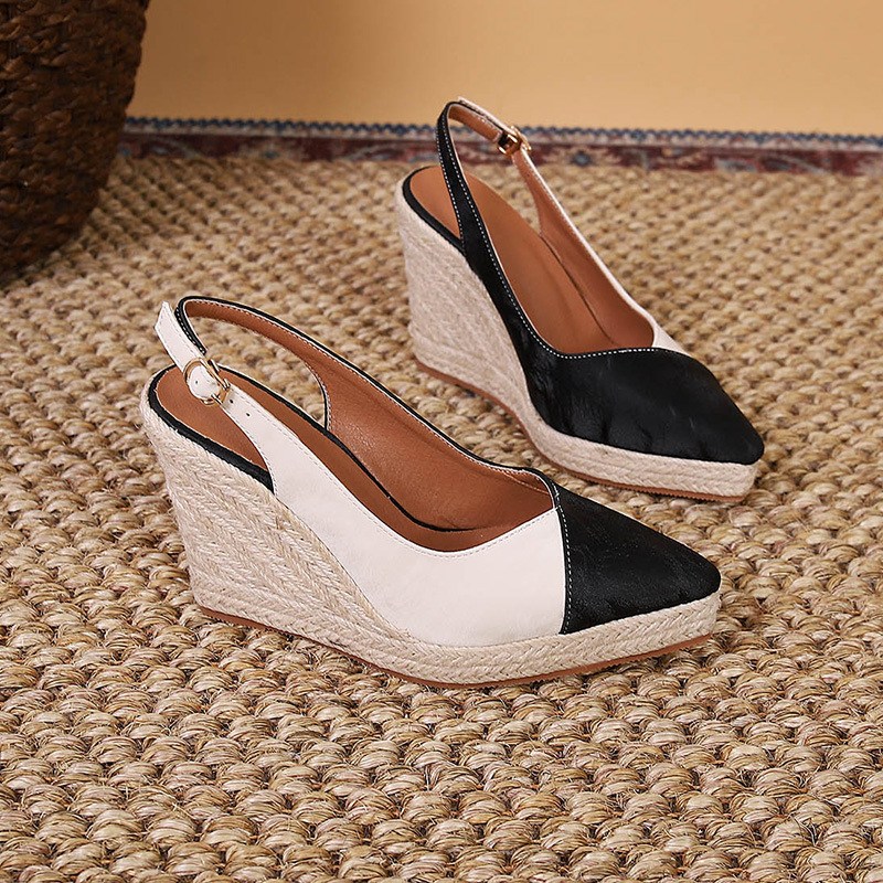 (image for) Pointed-toe two‑tone slingback espadrille wedge