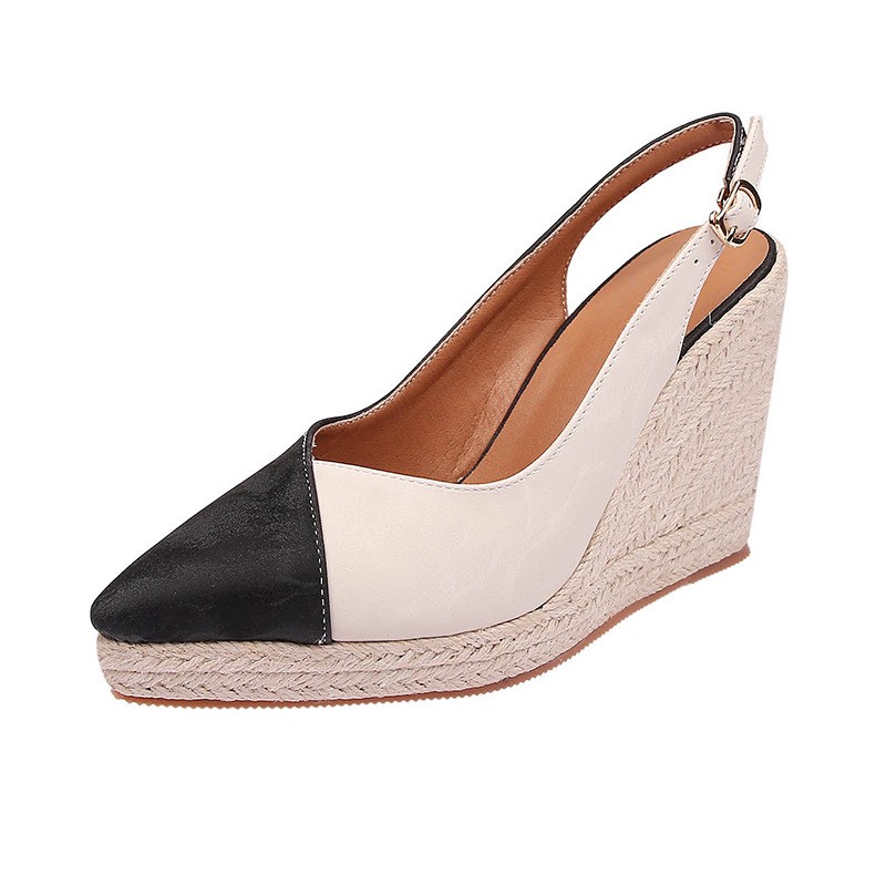 (image for) Pointed-toe two‑tone slingback espadrille wedge