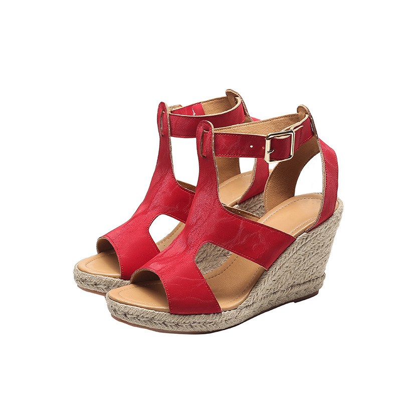 (image for) Espadrille wedge sandal with T-strap and ankle buckle