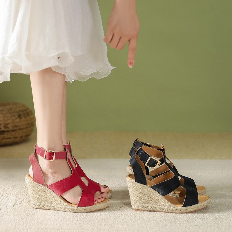 (image for) Espadrille wedge sandal with T-strap and ankle buckle