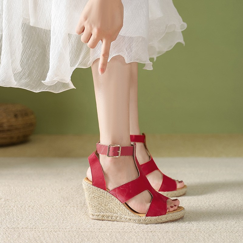 (image for) Espadrille wedge sandal with T-strap and ankle buckle