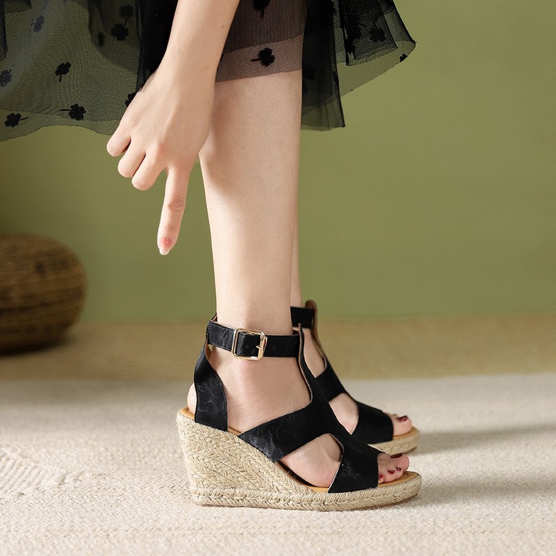 (image for) Espadrille wedge sandal with T-strap and ankle buckle