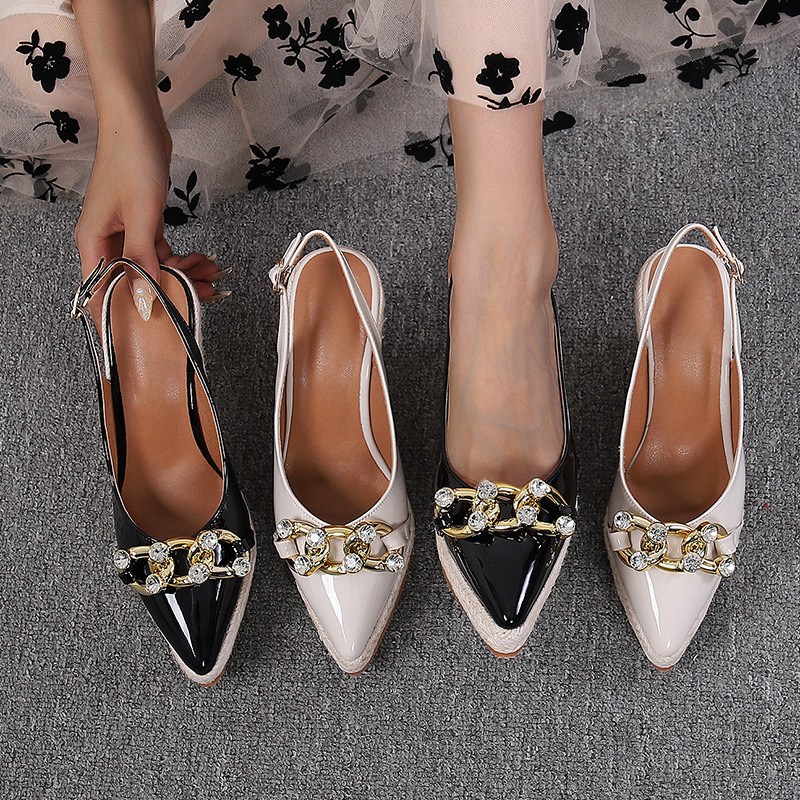 (image for) Pointed-toe espadrille wedges with jeweled chain slingback