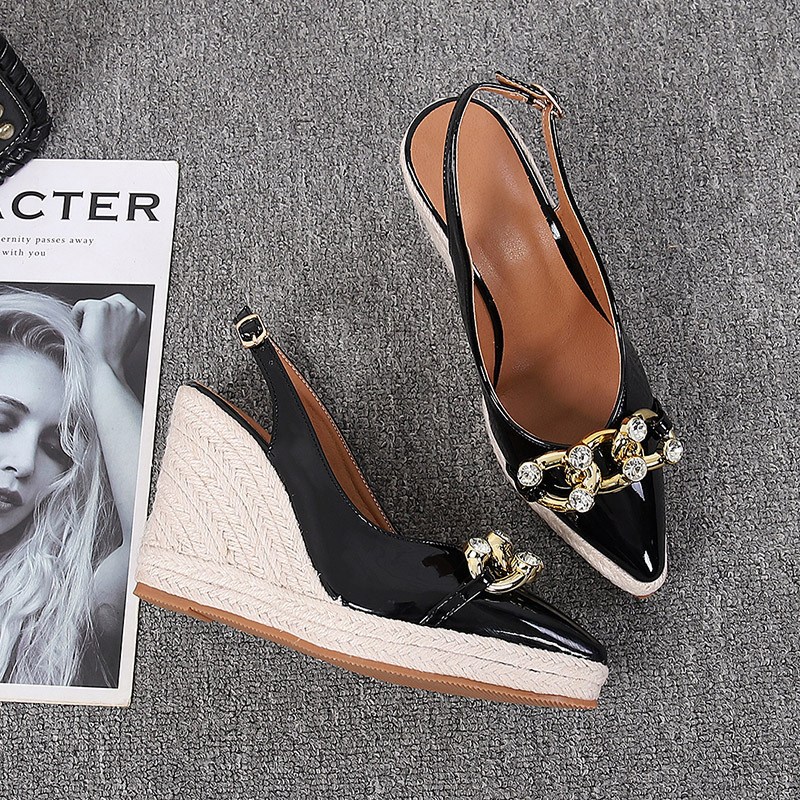 (image for) Pointed-toe espadrille wedges with jeweled chain slingback