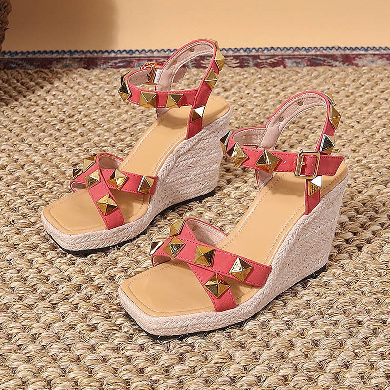 (image for) Studded espadrille wedge sandal with ankle strap
