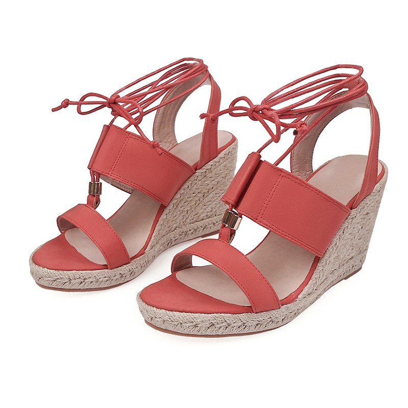 (image for) Espadrille wedge sandal with wide straps and ankle wrap