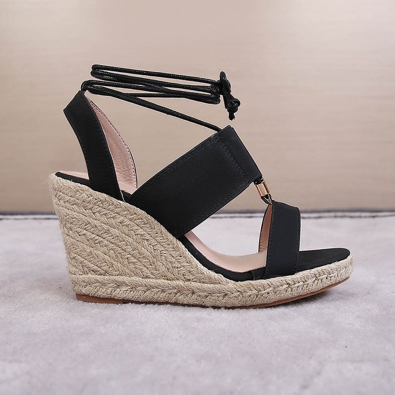 (image for) Espadrille wedge sandal with wide straps and ankle wrap