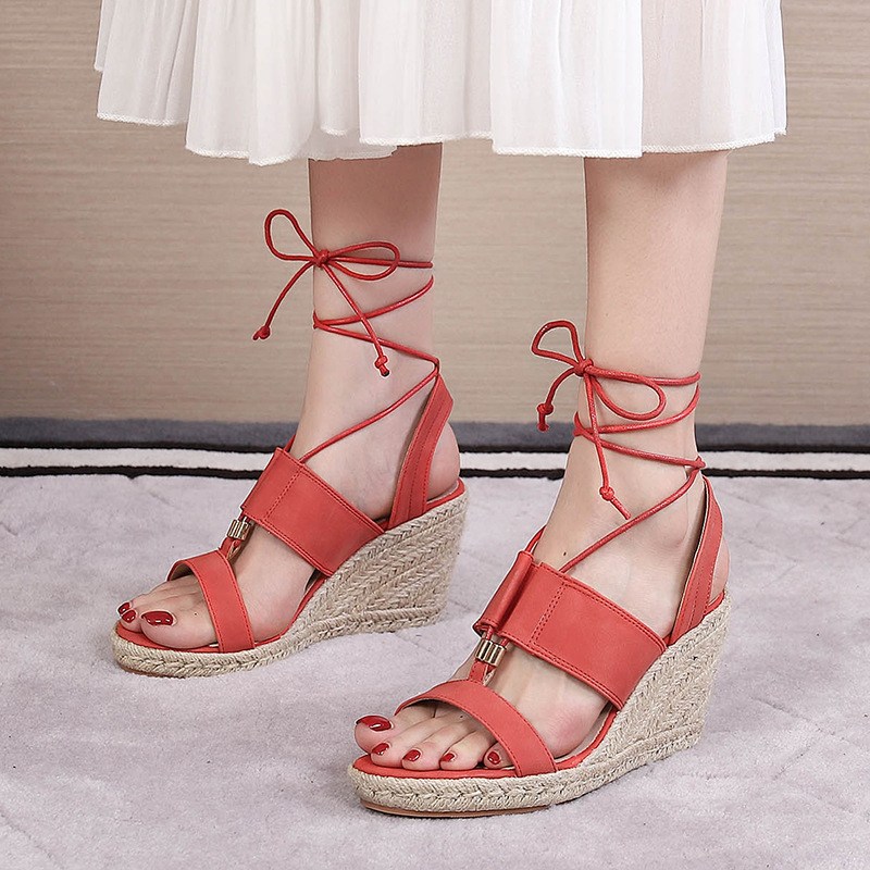 (image for) Espadrille wedge sandal with wide straps and ankle wrap