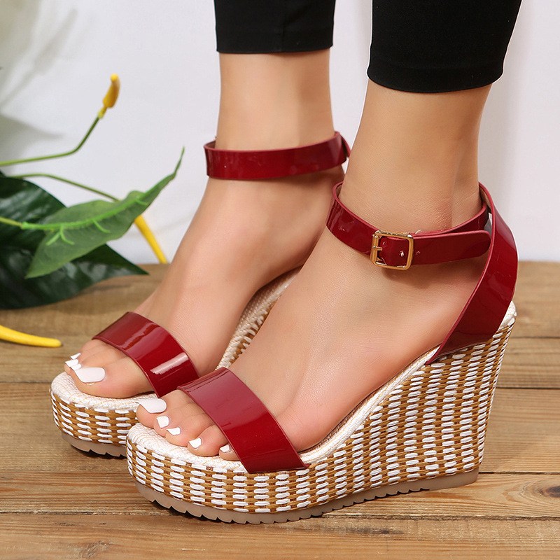 (image for) Espadrille wedge sandal with minimal strap and buckle ankle fit
