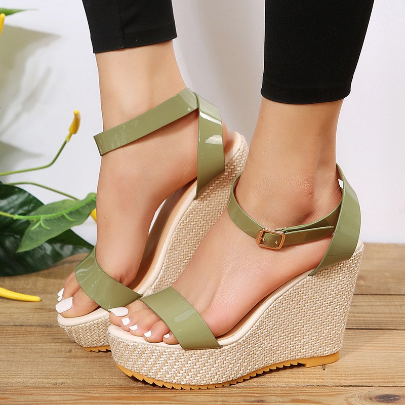 (image for) Espadrille wedge sandal with minimal strap and buckle ankle fit