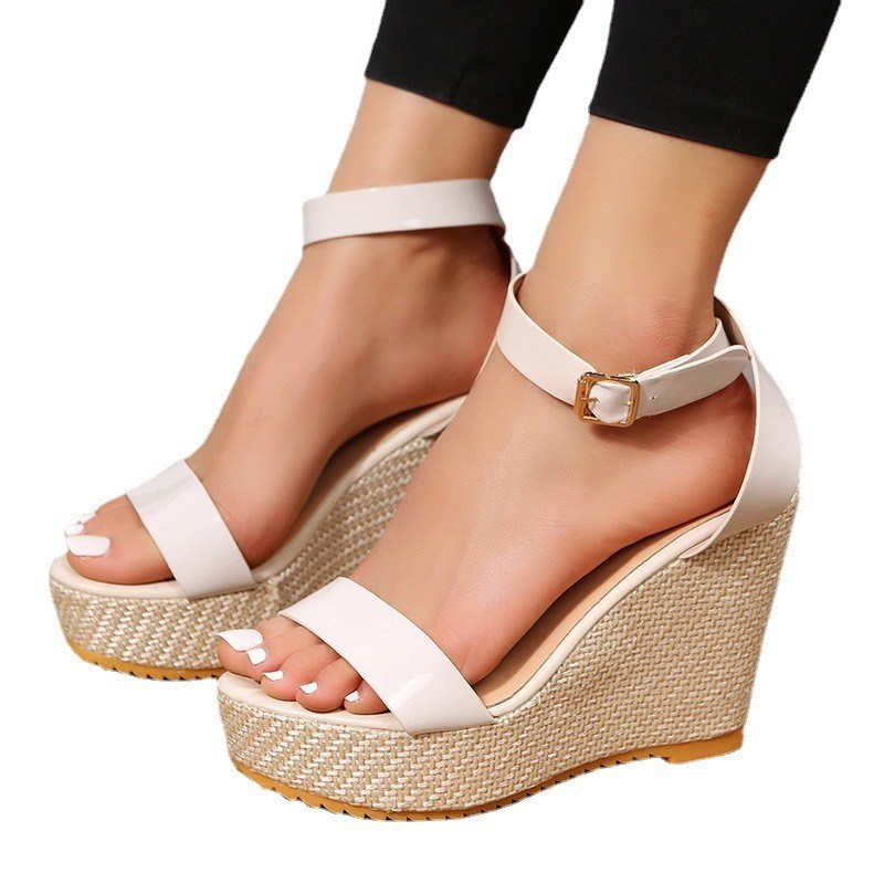 (image for) Espadrille wedge sandal with minimal strap and buckle ankle fit