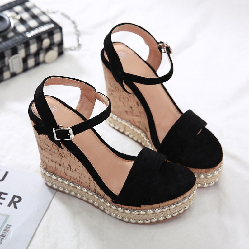 (image for) High wedge ankle-strap sandal with braided platform sparkle