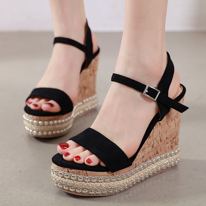 (image for) High wedge ankle-strap sandal with braided platform sparkle