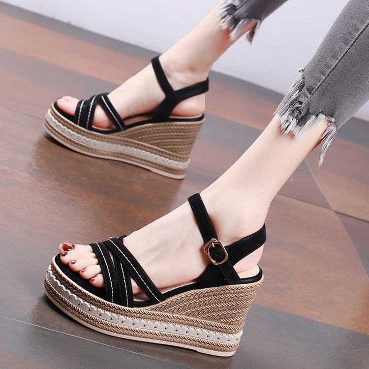 (image for) Espadrille wedge platform sandal with cross straps
