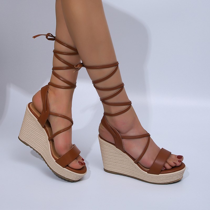 (image for) Lace-up wedge sandal with textured platform