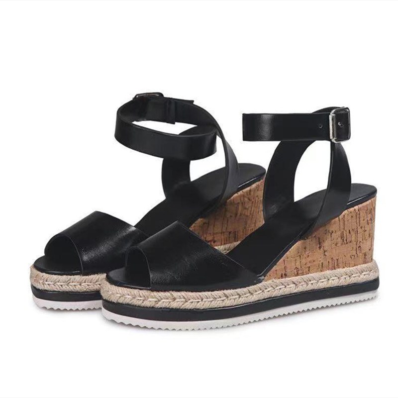 (image for) Cork-wedge ankle-strap sandal with jute platform