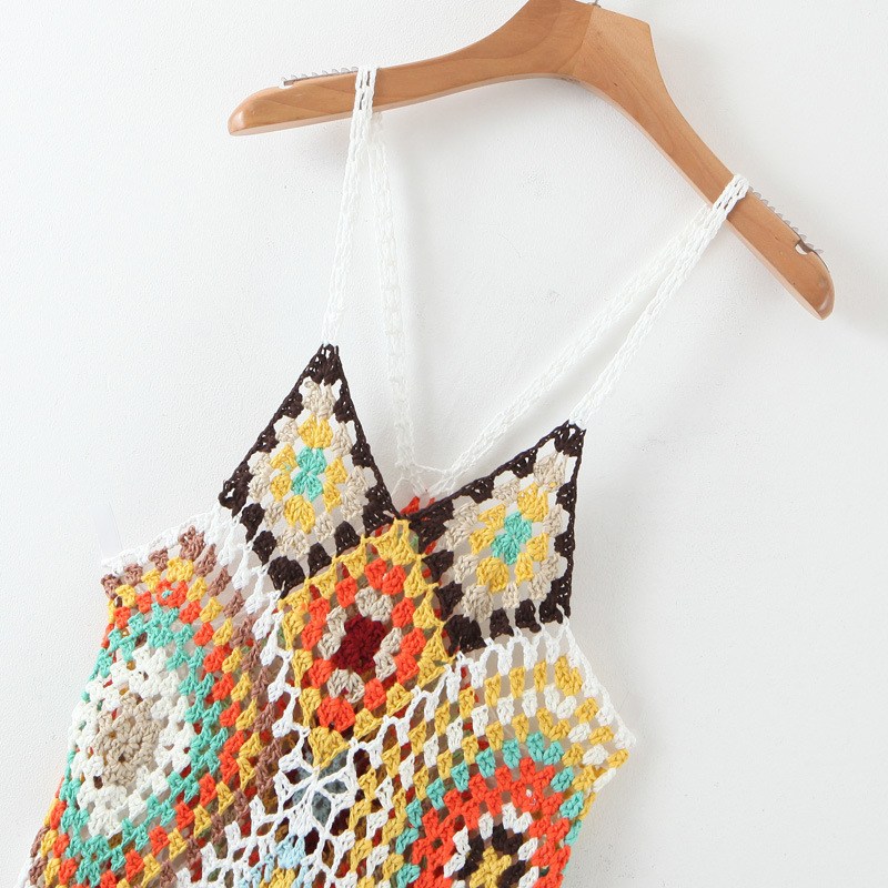 (image for) Crochet Diamond-Pattern Slip Dress with Thin Straps
