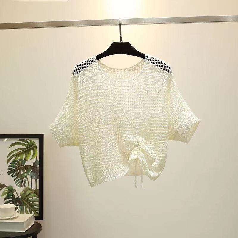 (image for) Open-knit cropped top with drawstring