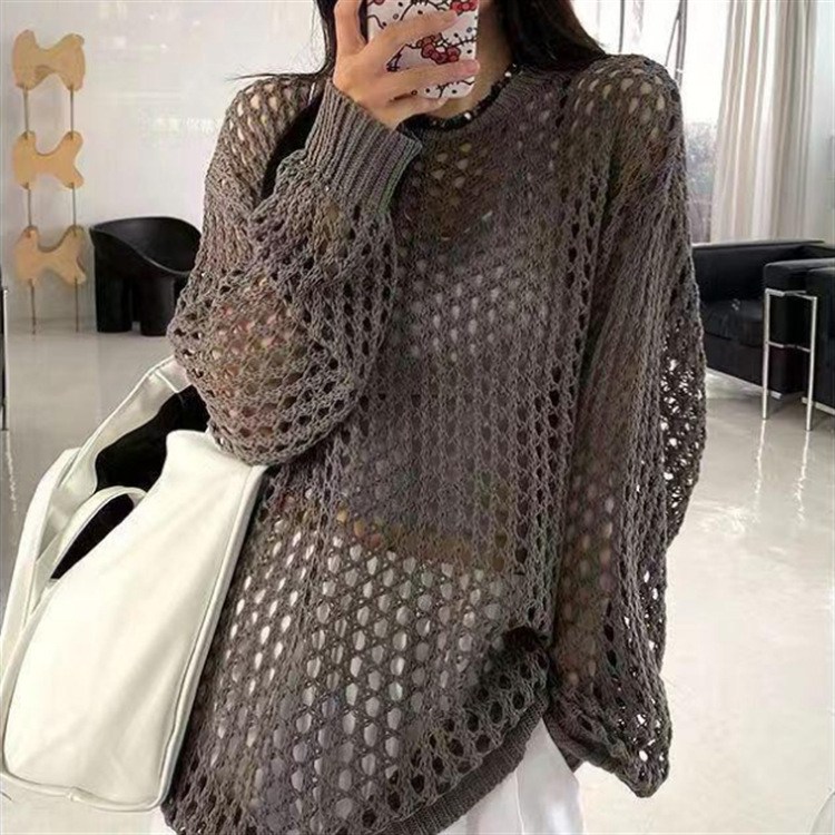 (image for) Oversized Open-Knit Sweater with Ribbed Trim