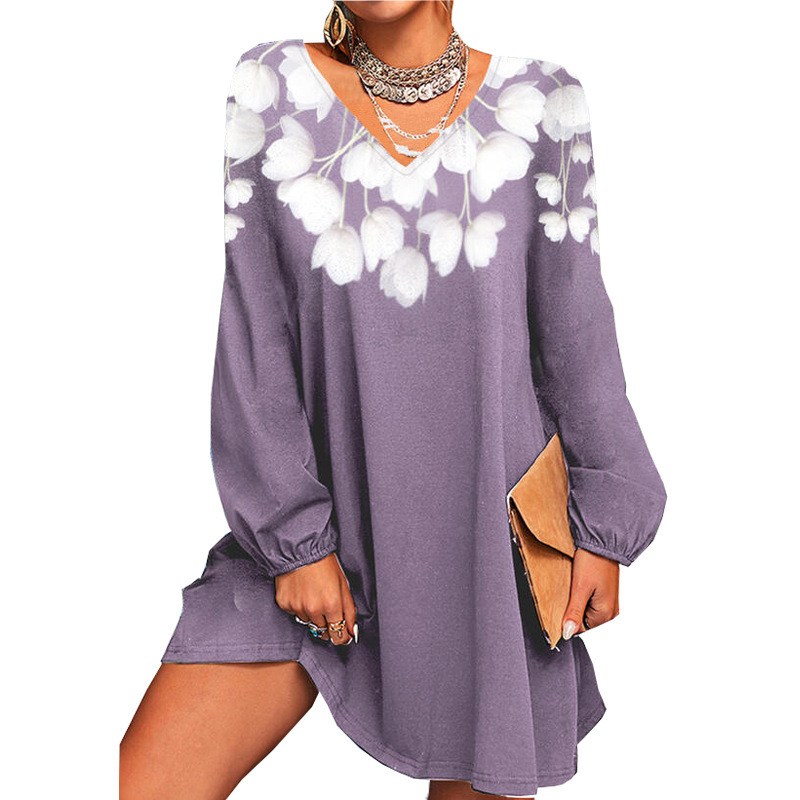 Vestido de punto Manga farol, corte acampanado con estampado floral (imagen de) Vestido de punto Manga farol, corte acampanado con estampado floral