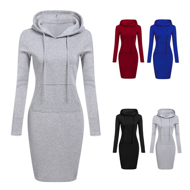 (imagen de) Vestido tipo Sudadera Manga larga Corte ajustado con bolsillo canguro