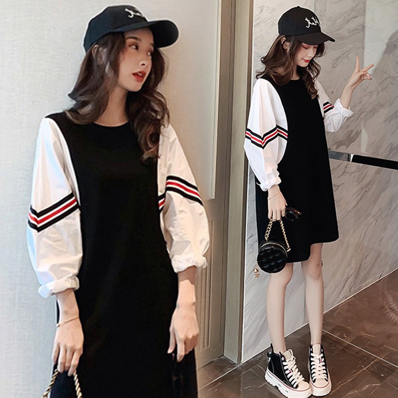 Vestido tipo Sudadera Manga farol con puño ajustado y bandas laterales (imagen de) Vestido tipo Sudadera Manga farol con puño ajustado y bandas laterales