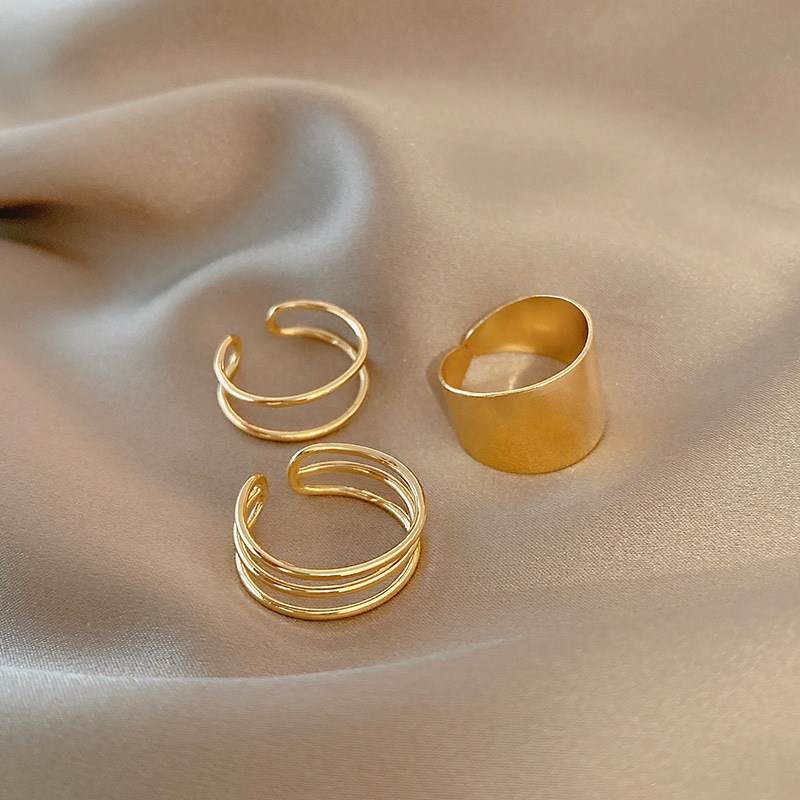 Gold-tone adjustable ring set with layered bands (image for) Gold-tone adjustable ring set with layered bands