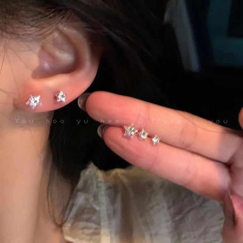 Pendientes de zirconia estrella - set tres tamaños - acabado brillo (imagen de) Pendientes de zirconia estrella - set tres tamaños - acabado brillo