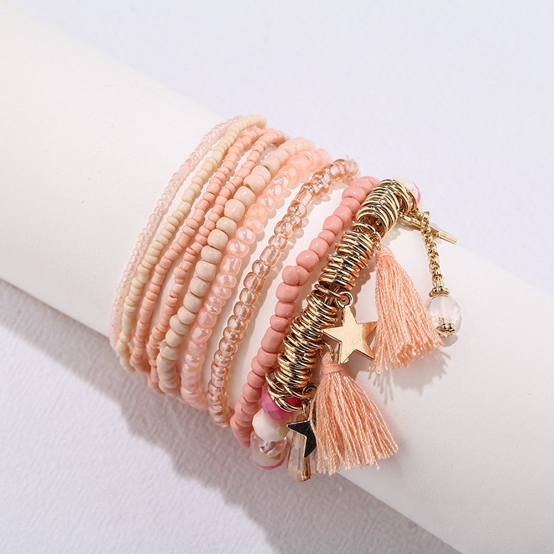 (image for) Multilayer beaded bracelet with tassels and star charms