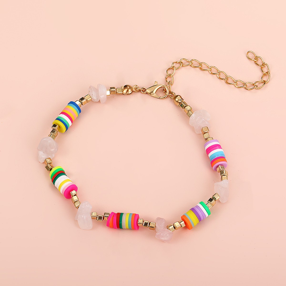 (imagen de) Pulsera de cuentas multicolor con piezas tipo piedra