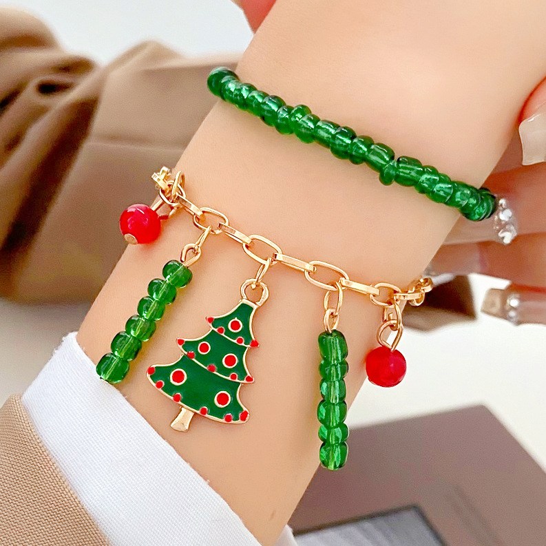 Beaded bracelet set with tree charm (image for) Beaded bracelet set with tree charm