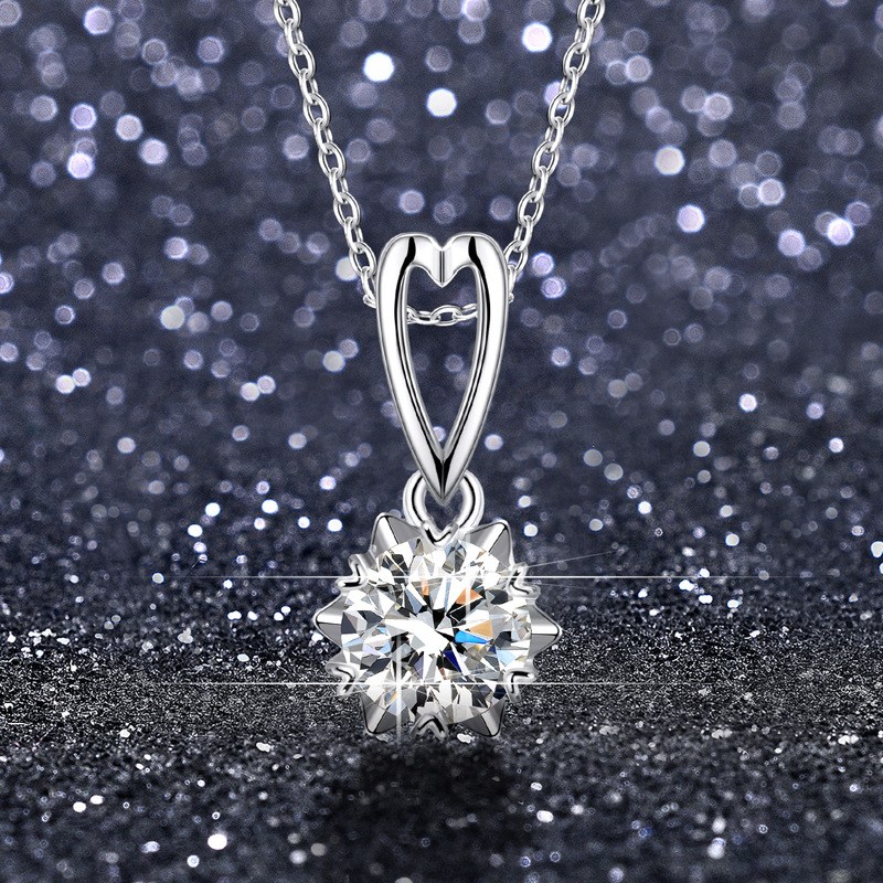 (image for) Sunburst pendant necklace with brilliant stone and heart-shaped bail