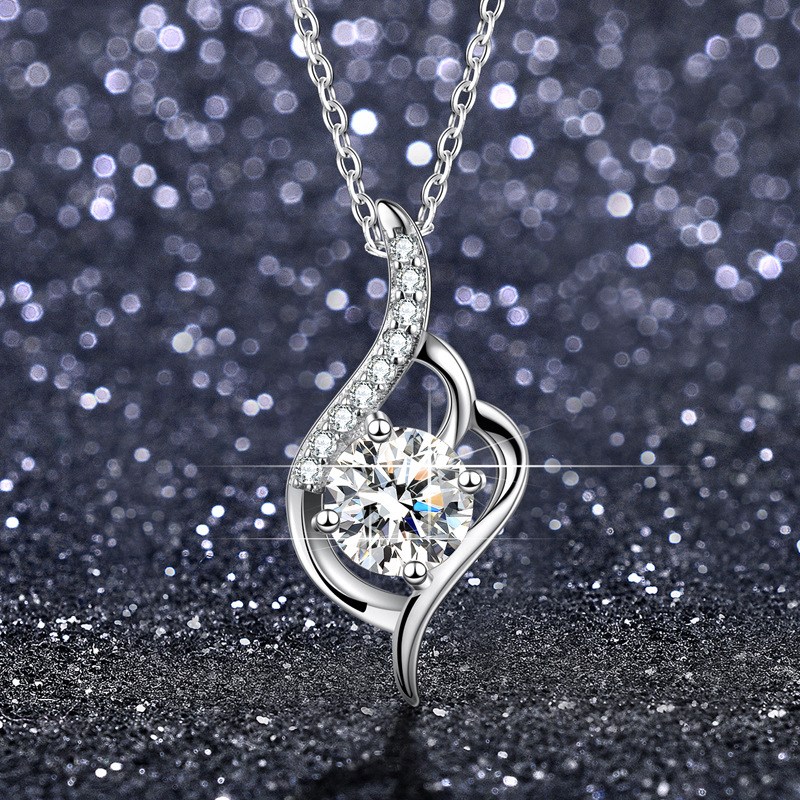 (image for) Asymmetric Wave Pendant with Pavé Accents and Faceted Center