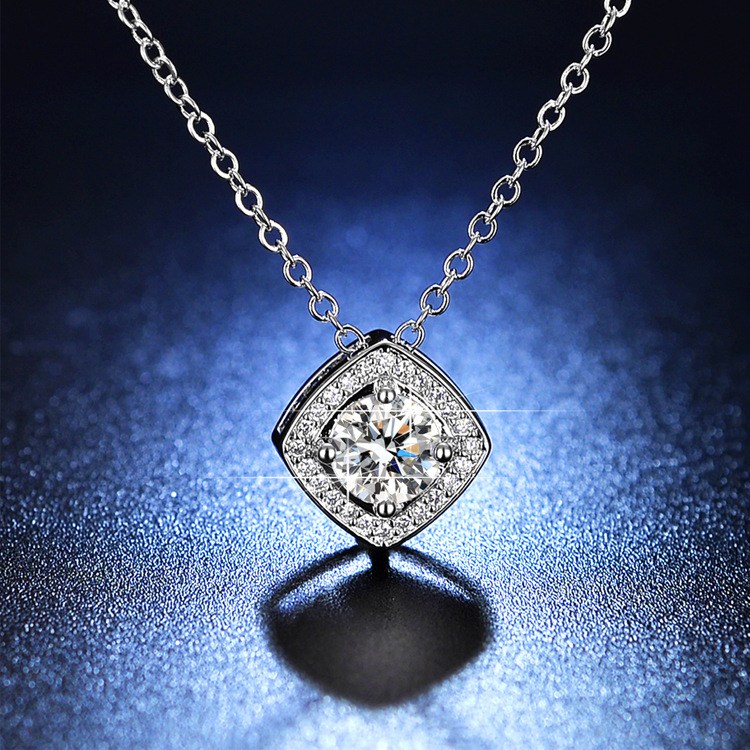 Cushion Halo Pendant Necklace with Center Brilliant (image for) Cushion Halo Pendant Necklace with Center Brilliant