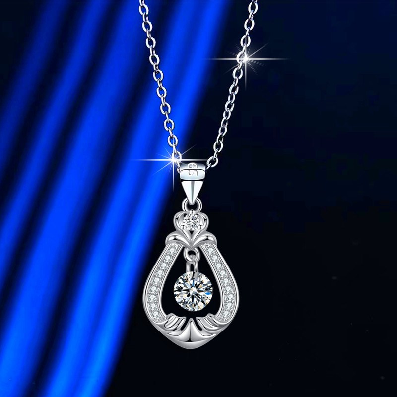 Collar colgante lágrima con piedra central móvil y pavé (imagen de) Collar colgante lágrima con piedra central móvil y pavé
