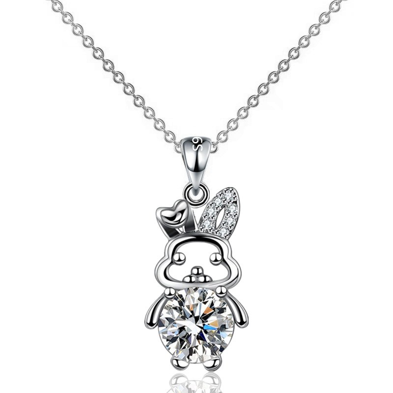 (image for) Bunny Pendant Necklace with Faceted Round Stone