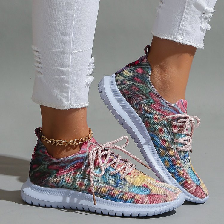 Low‑top knit sneaker with multicolor print and white sole (image for) Low‑top knit sneaker with multicolor print and white sole