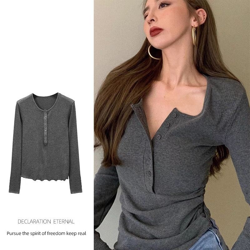 Blusa Manga larga entallada canalé con abotonado (imagen de) Blusa Manga larga entallada canalé con abotonado
