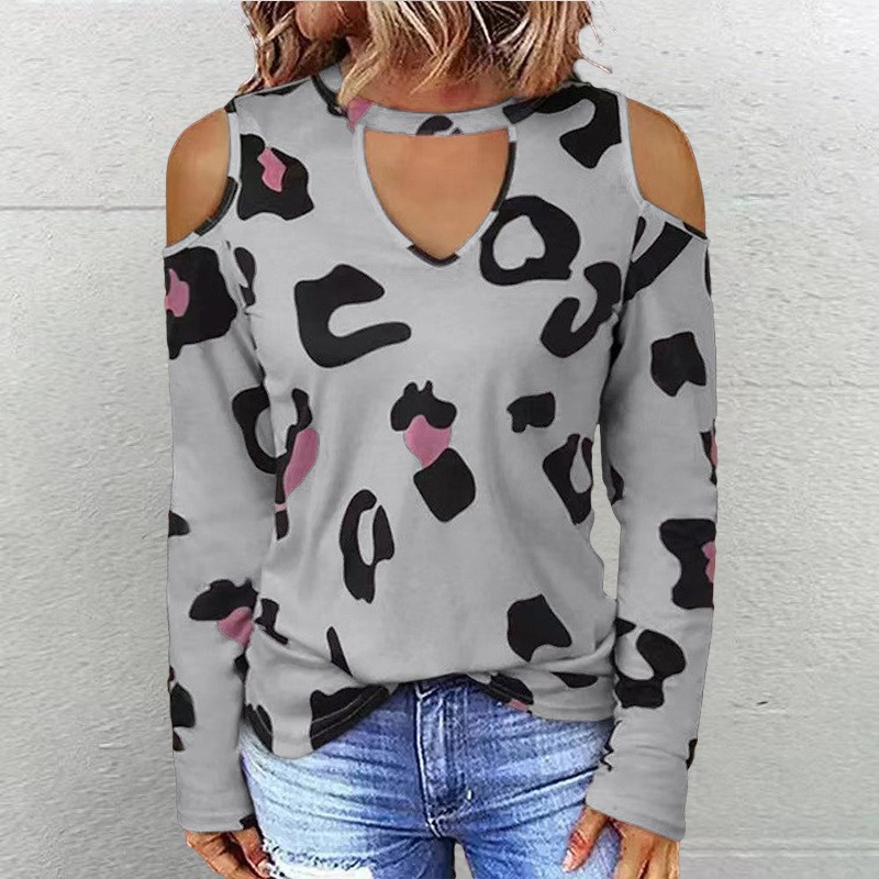 (imagen de) Blusa Manga larga hombros descubiertos con estampado animal