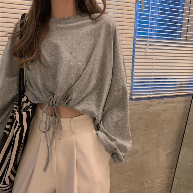 (imagen de) BLUSA DE MANGA LARGA holgada cropped con cordón fruncido