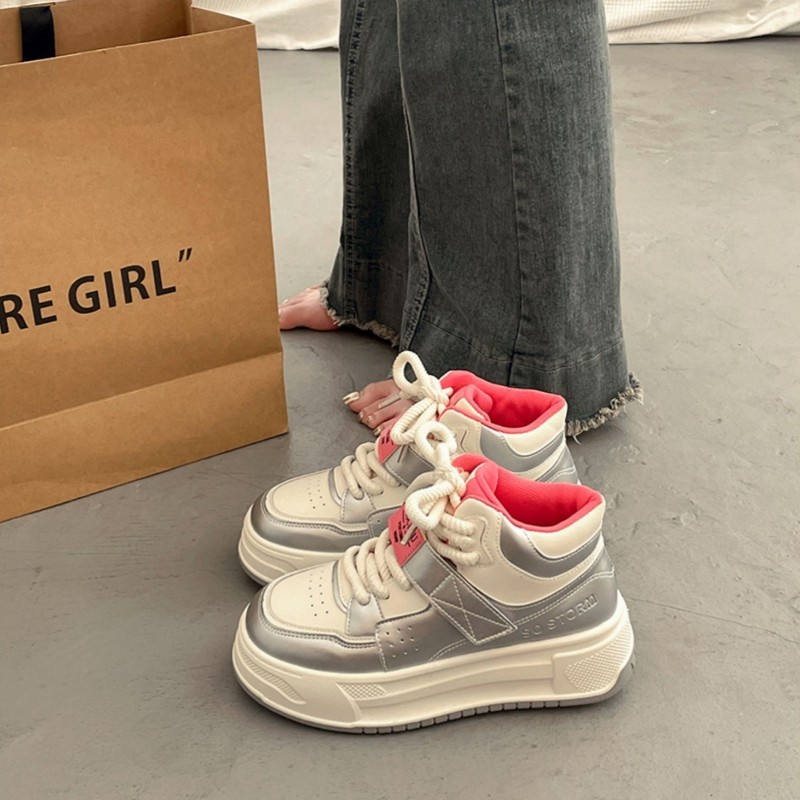 (image for) Mid-top platform sneakers with bicolor and metallic accents