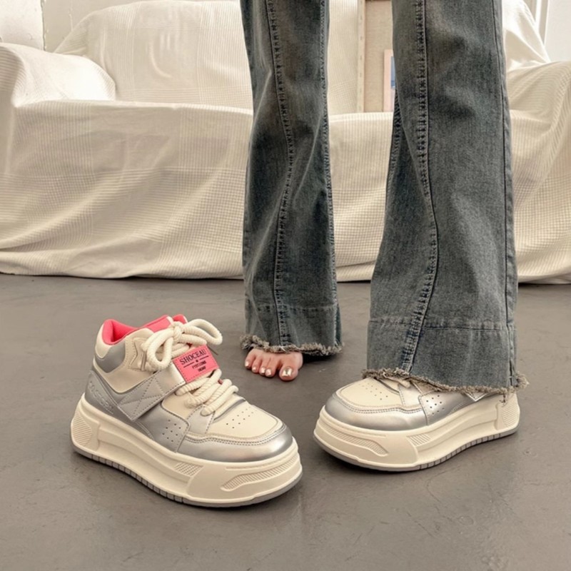 (image for) Mid-top platform sneakers with bicolor and metallic accents